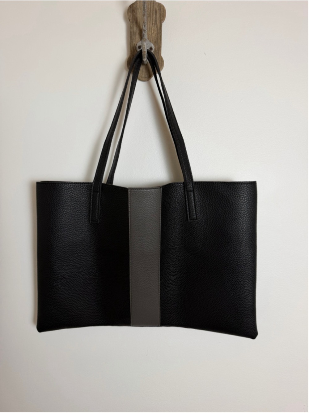 Vince Camuto Luck Tote Black Gray Vegan Leather
